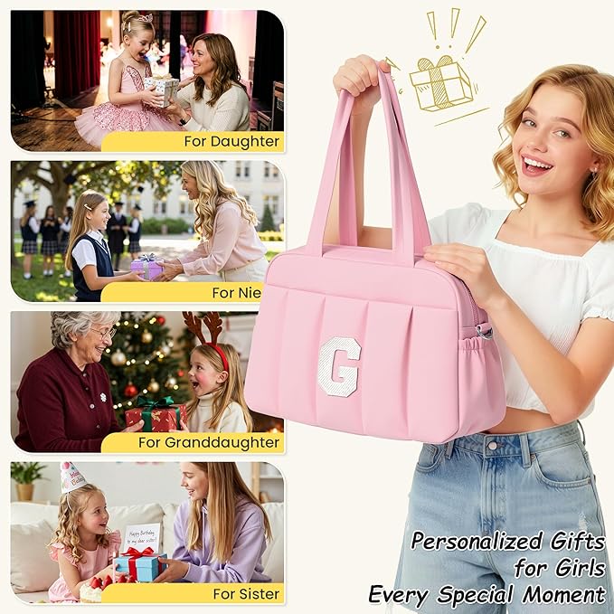 Duffle Bag for Travel, Weekender Bags for Women，Mom Birthday Gift, Initial Overnight Bag with Wet Pocket，Lightweight Travel Bags Personalized Gym Tote with Makeup Pouch