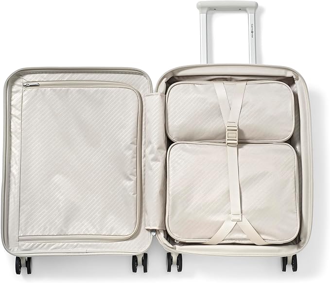Samsonite Paralux Global Carry-On Luggage - Innovative Design - Quick Access Front Pocket - Dual Suspension Wheel Technology - TSA Lock - Expandable - Includes Removable Packing Cubes - Stone Grey