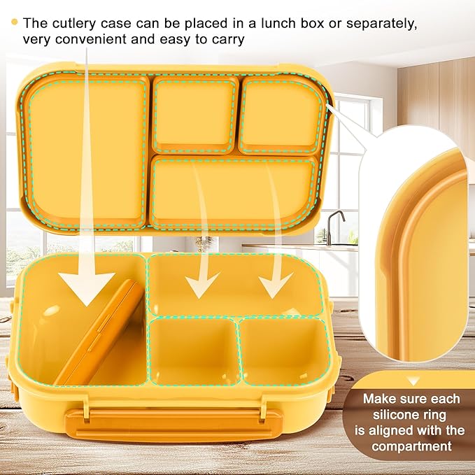 Lunch Box Kids,Bento Box Adult,Leakproof Lunch Containers for Adults/Kids/Toddler,1200ML-4 Compartments bento Lunch box with Utensil,Microwave & Dishwasher & Freezer Safe (Yellow)