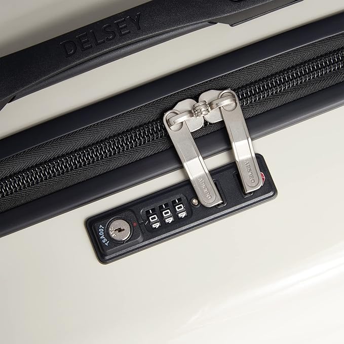 DELSEY PARIS Cruise 3.0 Hardside Expandable Luggage with Spinner Wheels, Glossy Ivory, Checked 26 Inch Trunk