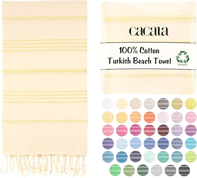 Cacala Lightweight and Thin Turkish Beach Towel 100% Cotton Sand-Free and Quick-Drying Goodness Perfect as an Extra Large Travel Towel, Beach Accessory, or Gift for Beach Lovers, 37 x 70