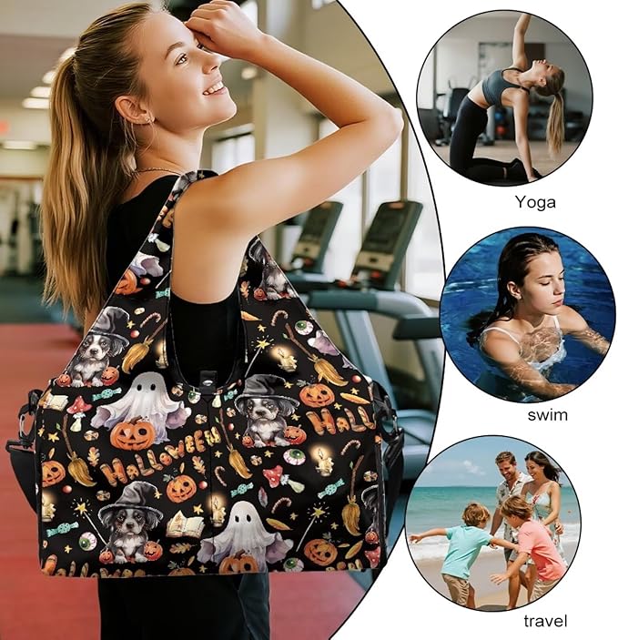 Halloween Ghost Pumkin Gym Bag for Women with Shoe Compartment and Yoga Mat Holder Lightweight Duffel Bag for Sports Overnight Weekender Travel Carry On Bags Spooky Halloween Decor