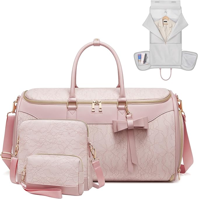 Garment Bags for Travel,45L Carry on Convertible Garment Duffle bag for Men Women - 3 in 1 Hanging Suit Travel Bag with Shoulder Strap (Pink-A)