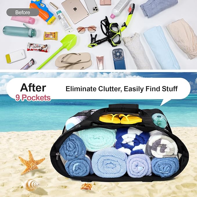 F-color Mesh Beach Bag Family - Large Tote Bag for Cruise Pool Toys Beach Vacation Essentials