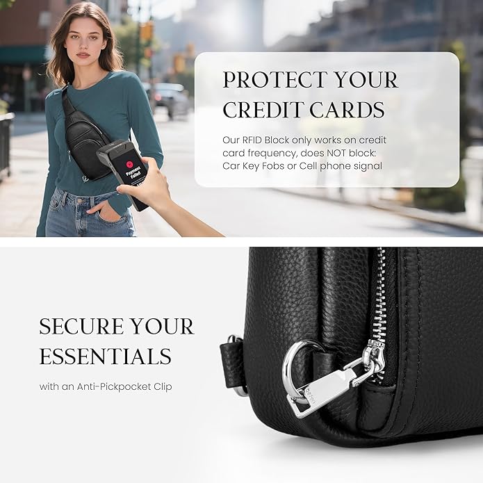 befen Genuine Leather Small Crossbody Sling Bags for Women Anti-Theft Fanny Packs Chest Bags Purse with Built in RFID Wallet