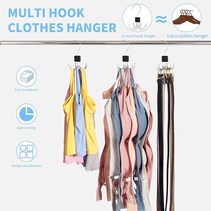 Tank Top Hanger,Rotatable Bra Hanger,Max 18 Storage Capacity Sports Bra Hangers,Space Saving Hangers for Dorm,Closet Organizers and Storage,Closet Organizer for Belt,Scarf, Purse,Black