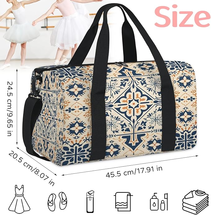 Ethnic Art Gym Bag for Women 17 inch Waterproof Carry On Overnight Weekender Bag Sports Duffel Tote Bags for Travel Workout