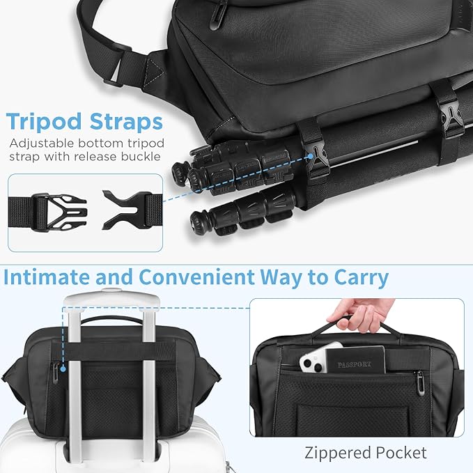 Camera Sling Bag,Waterproof Camera Case with Tripod Holder,Lightweight DSLR/SLR/Mirrorless Camera Bags Crossbody for photographers-Black