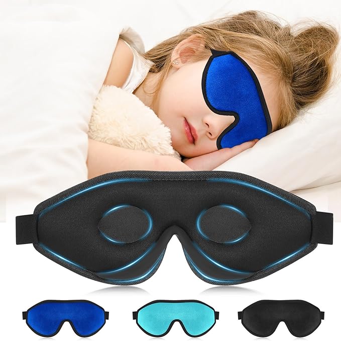 Coume Sleep Mask for Kids 3D Light Block Sleeping Blindfold Memory Foam Contoured Eye Mask with Adjustable Strap Zero Pressure Eye Cover for Boys Girls for Travel Home Office Meditation(Dark Blue)