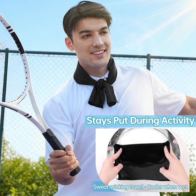 Dual-Action Cooling Neck Wraps, 37”x12” Cooling Towel + 220g Gel Sheet, Neck Coolers for Hot Weather, Ice Pack, Washable Gym Towel
