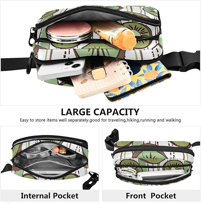 Kiwi Fruit Stripe Fanny Pack for Women Men Water Resistant Fashion Waist Packs with Adjustable Strap Belt Bag for Travel Workout Jogging Hiking 21220506