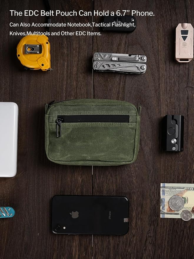 Sayram SP7 EDC Belt Pouch - Waxed Canvas With Zipper, Waist Pack for Men, Anti-Theft Pickpocket Organizer for Daily Use