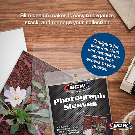 BCW 6x9 Photo Sleeves - 100 ct | Acid-Free, No PVC | Crystal Clear Polypropylene | Archival Storage for 6x9 Photos & Postcards