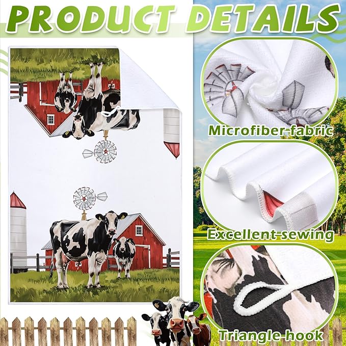 Bencailor 6 Pcs Cow Kitchen Towels Farmhouse Cow Dish Hand Towels Farm Animal Vintage Rustic Tea Washcloth for Winter Spring Bathroom Kitchen Decor Gifts 24 x 16''