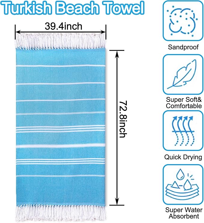 Beach Towel 2 Pack,Sand Free Beach Towels Oversized 39 x 72,Turkish Beach Towel Quick Dry Towel,Lightweight Pool Towels for Adults Travel Towel,Cool Beach Accessories Super Absorbent Towels