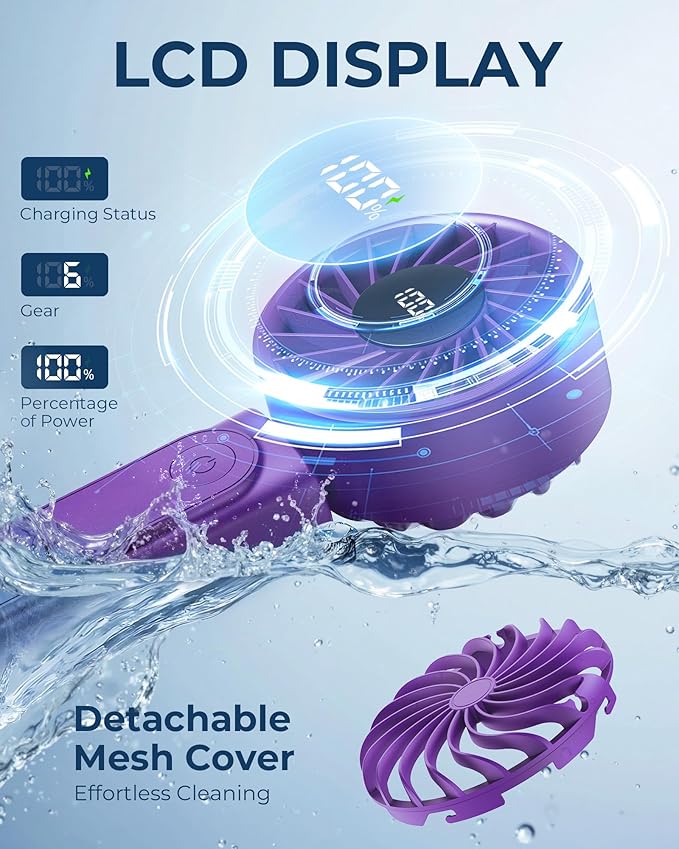 Portable Handheld Fan, 4000mAh, USB Rechargeable 180° Foldable Mini Desk Fan, 6 Wind Speed, LCD Digital Display, Lanyard as Neck Fan, Ultra Quiet, Pocket Size for Indoor Outdoor