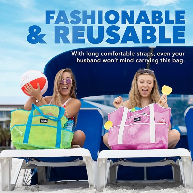 Dejaroo Mesh Sand Free Bag - Strong Lightweight Bag For Beach & Vacation Essentials. Tons of Storage!