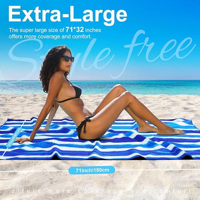 6 Packs Lightweight Thin Microfiber Beach Towel Oversized Quick Dry Compact Sandproof Clearance Towels Sand Free Camping Swimming Pool Easy Pack Travel Adults Turtle Conch Sea Turtle Purple Stripes