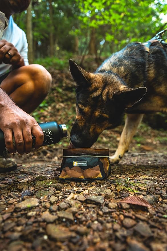 Ruffwear, Quencher Collapsible Dog Bowl, Packable Food & Water Bowl with Waterproof Lining, Water-Resistant Shell, & Reflective Trim, Lightweight, 4.2 Cups (1 L), Spring Mountains, Medium