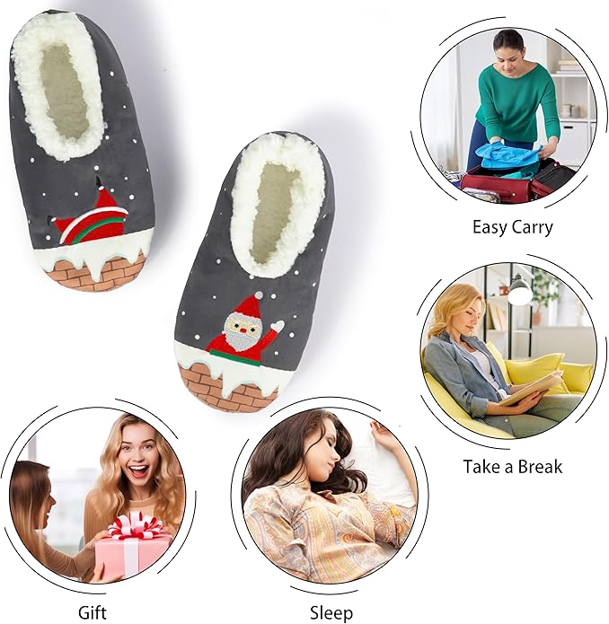 BenSorts Fuzzy Slipper Socks for Women Funny House Slippers with Grips