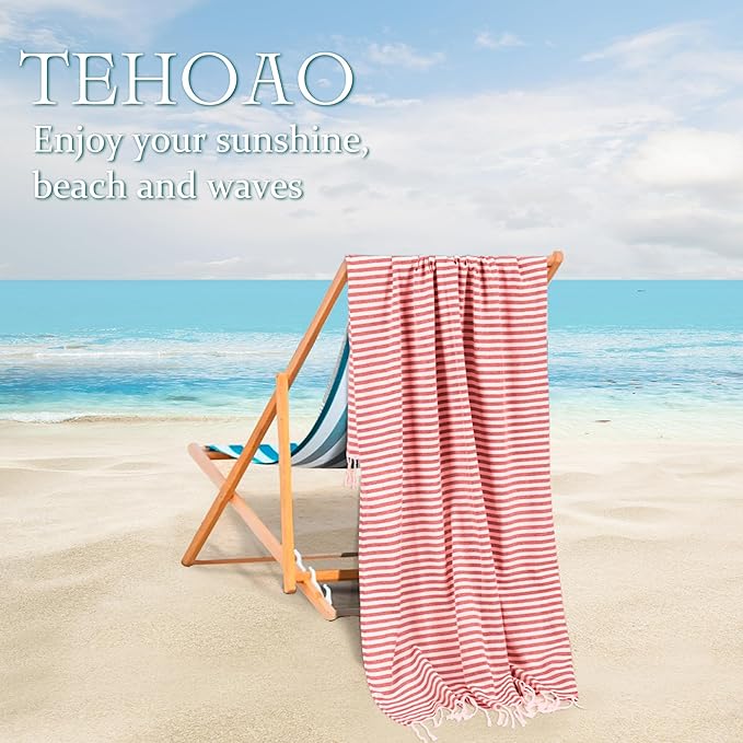 Turkish Striped Beach Towels Bulk Oversized 39"x71" Large Bath and Pool Set Quick Dry Lightweight Travel Towel for Adult,100% Cotton TEBT-18-1red