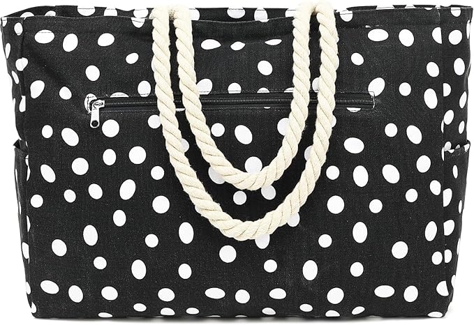 Large Canvas Beach Bag for Women, Beach Bags Waterproof Sandproof with Zipper & Wet Bag Cruise Essentials