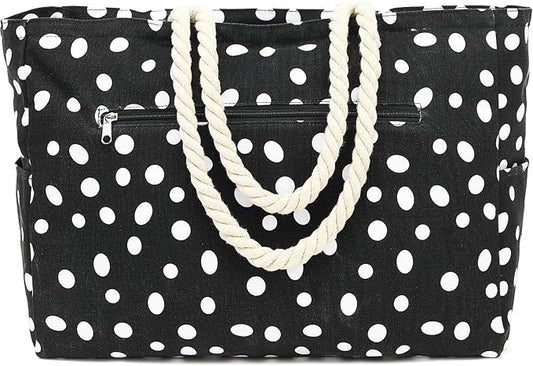 Large Canvas Beach Bag for Women, Beach Bags Waterproof Sandproof with Zipper & Wet Bag Cruise Essentials