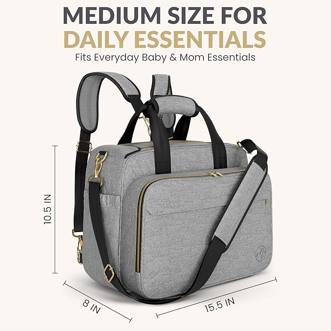 Mellories 4 in 1 Convertible Baby Diaper Bag – Converts from Tote to Backpack, Stroller & Crossbody Diaper Bag – Gray Baby Travel Bag – Gift for Moms
