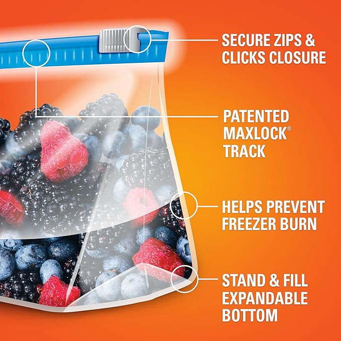 Hefty Slider Freezer Kitchen Storage Bags, Quart Size, 74 Count