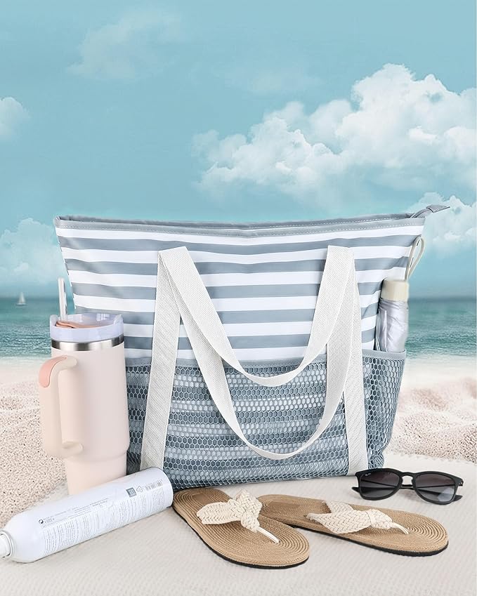 HOMESPON Beach Bag Large Waterproof Sandproof Tote for Women with Zipper and Mesh Pockets