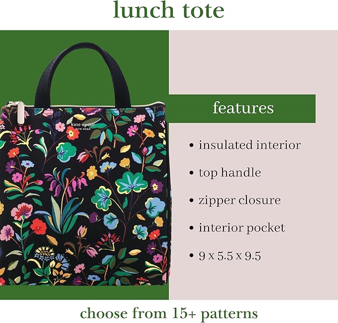 kate spade new york Portable Soft Cooler Lunch Bag, Thermal Tote with Insulated Interior Lining and Storage Pocket, Lunch Tote for Women, Autumn Floral