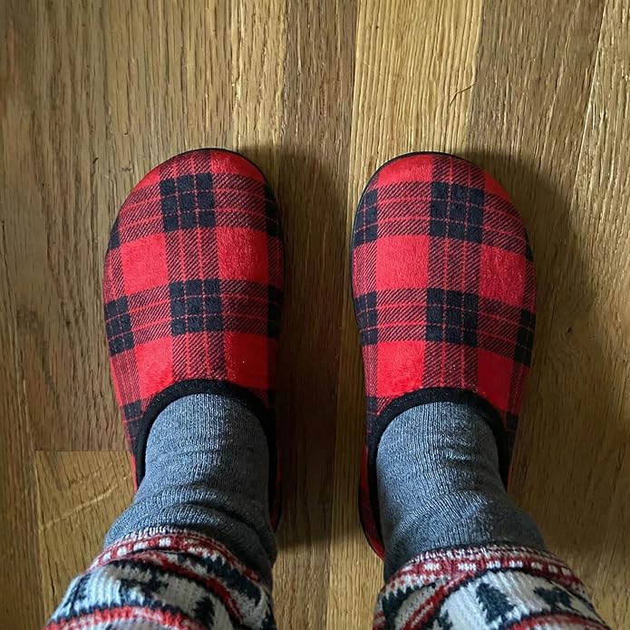 QFH Womens & Mens Cozy House Slippers - Portable Travel Shoes with Flexible Rubber Sole & Soft Velvet Lining