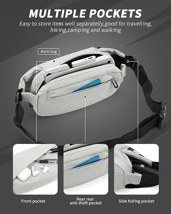Fanny Pack for Mens Crossbody Bag, Sling Bag for Women Waist Packs Anti Theft Cross Body Belt Bags with Adjustable Strap for Running Sports Hiking Cycling Travel Walking - Beige
