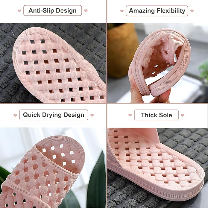 AYYDMY Shower Shoes Quick Drying Slippers for Women Men, Non Slip House Shoes Cushioned Thick Sole Bathroom Slippers Indoor Outdoor Soft Platform Sandals for Living Room College Dorm Beach SPA Gym Pool