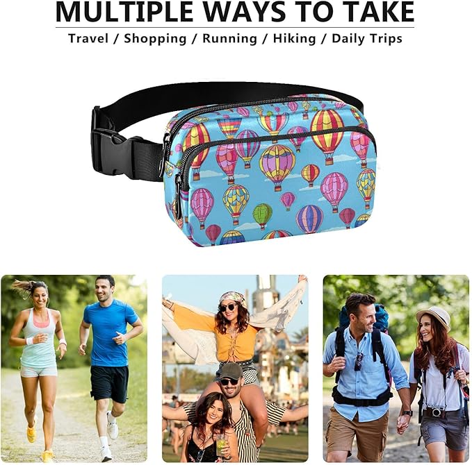 Colorful Hot Air Balloons Fanny Pack for Women Men Water Resistant Fashion Waist Packs with Adjustable Strap Belt Bag for Travel Workout Jogging Hiking 21219155