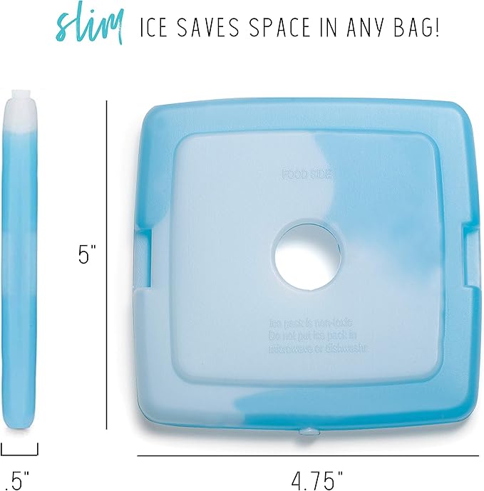 Cool Coolers by Fit & Fresh Slim Ice Packs, Quick Freeze Space Saving Reusable for Lunch Boxes or Coolers, Clear Blue Kids Ice (Pack of 48)