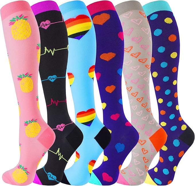 bropite Flora Compression Socks for Women & Men-Knee high 6 Pairs 20-30mmhg Support Running Nurse Travel