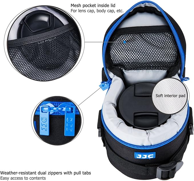 JJC Thick Camera Lens Case Bag for Canon RF-S 18-150mm f/3.5-6.3 IS STM EF 50mm f/1.8 EF-S 18-55mm II Nikon AF 50mm f1.8D AF-S 50 mm f1.8G 18-55mm Fuji XF 23mm 35mm F2 and Lens Size Below 2.95"x3.93"