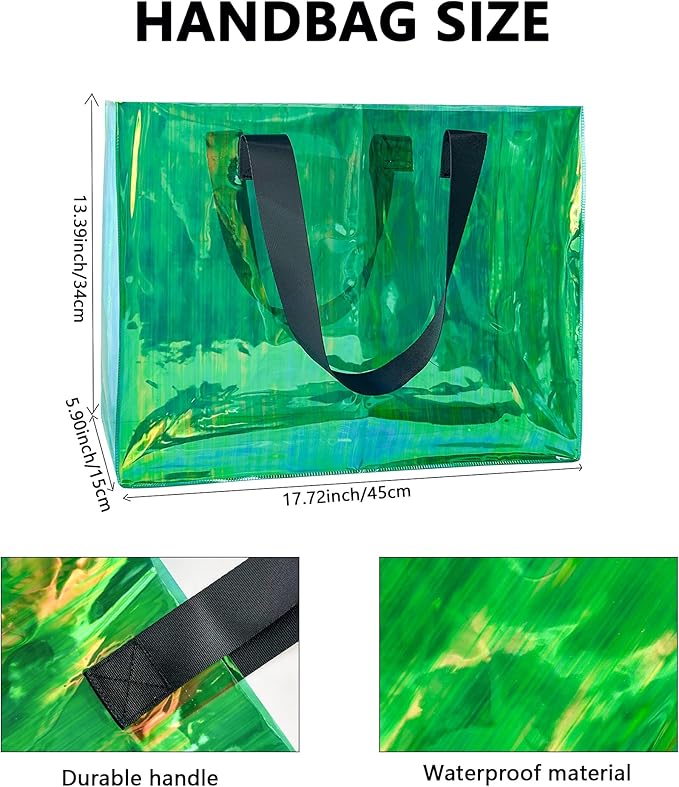 Holographic PVC Beach Bag Waterproof - 18×13×6inch Large Clear Tote for Women Men Pool Travel Sandproof Carry All