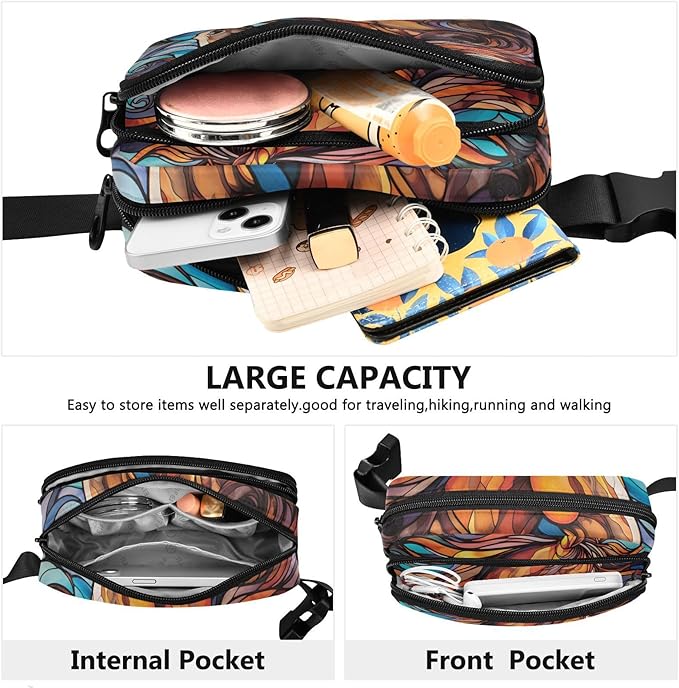 Stained Glass Printed Horse Fanny Pack for Women Men Water Resistant Fashion Waist Packs with Adjustable Strap Belt Bag for Travel Workout Jogging Hiking 21219667