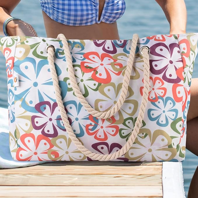 CaCTOUR Large Beach Bag Women,Beach Bags Waterproof Sandproof with Zipper Wet Pocket,Beach Tote Pool Bag for Swim Gym Travel