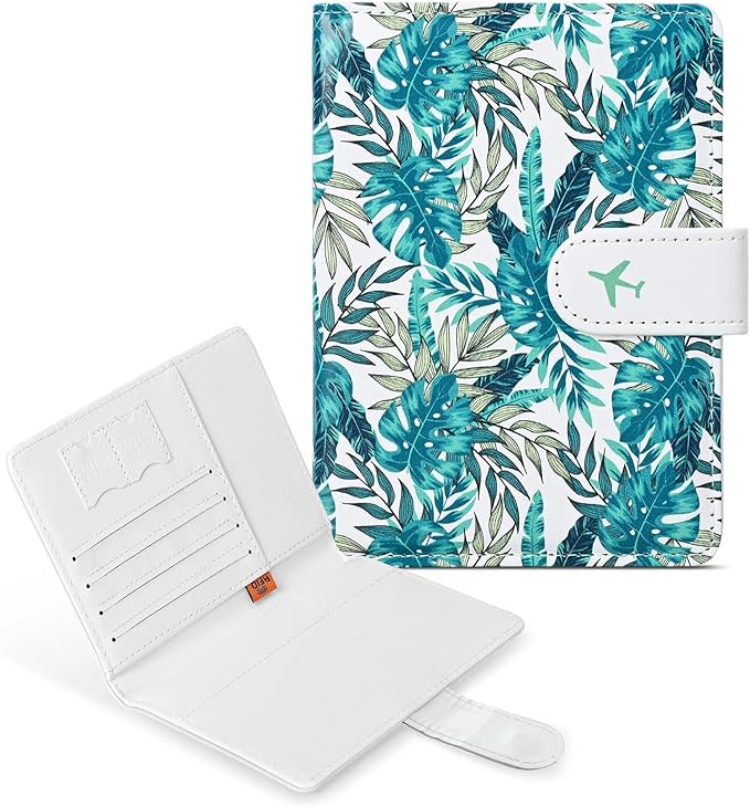 COSHAYSOO Personalized RFID Passport Holder for Travel Women Passports Cover Case Tropical Palm Leaf Pattern, Air Essentials Airplane Flight Accessories Airline Plane Flying Must Haves