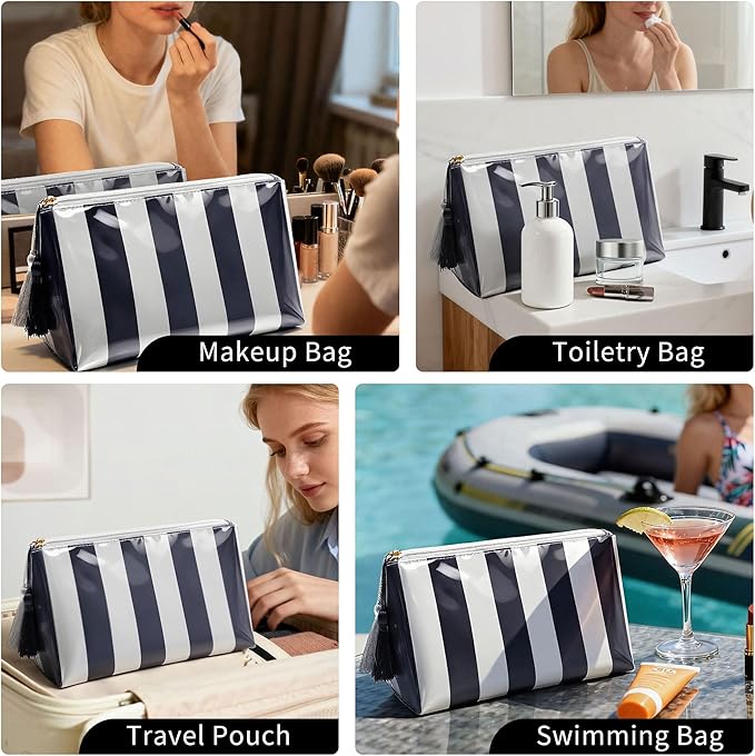 Makeup Bag, Small Clear Coated Cosmetic Bags for Women Girls, Waterproof Travel Makeup Bag for Purse Organizer Zipper Pouch Beach Summer Vacation Essentials Gifts for Women