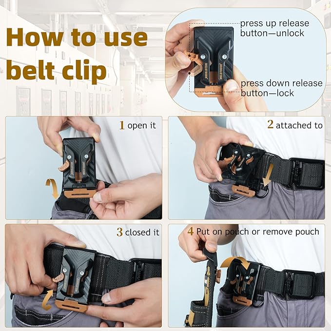 MELOTOUGH Small Tool Pouch with Quick Release Belt Clip,Clip On Tool Belt Pouch with Electrician Tapemeasure Clip, Mini Work Organizer Tool Holster and Knife Tool Holder Pouch