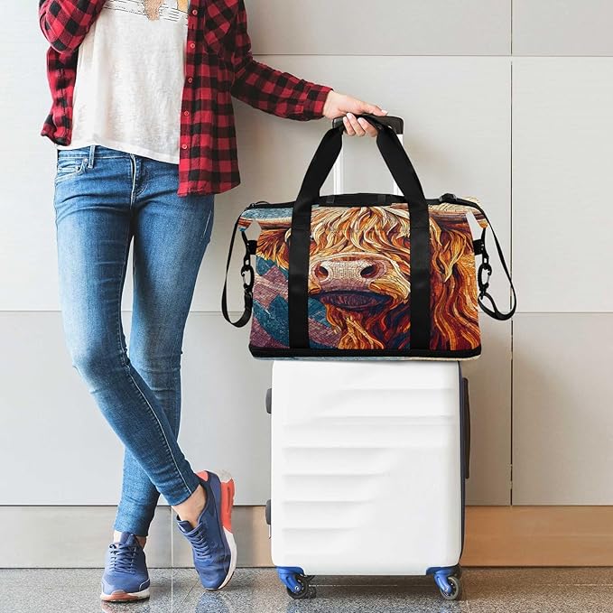 Travel Duffel Bags for Women Colorful Mosaic Cow Print Sports Duffel Bags Gym Bags with Shoes Compartment Tote Bag Weekender Bag for Travelling