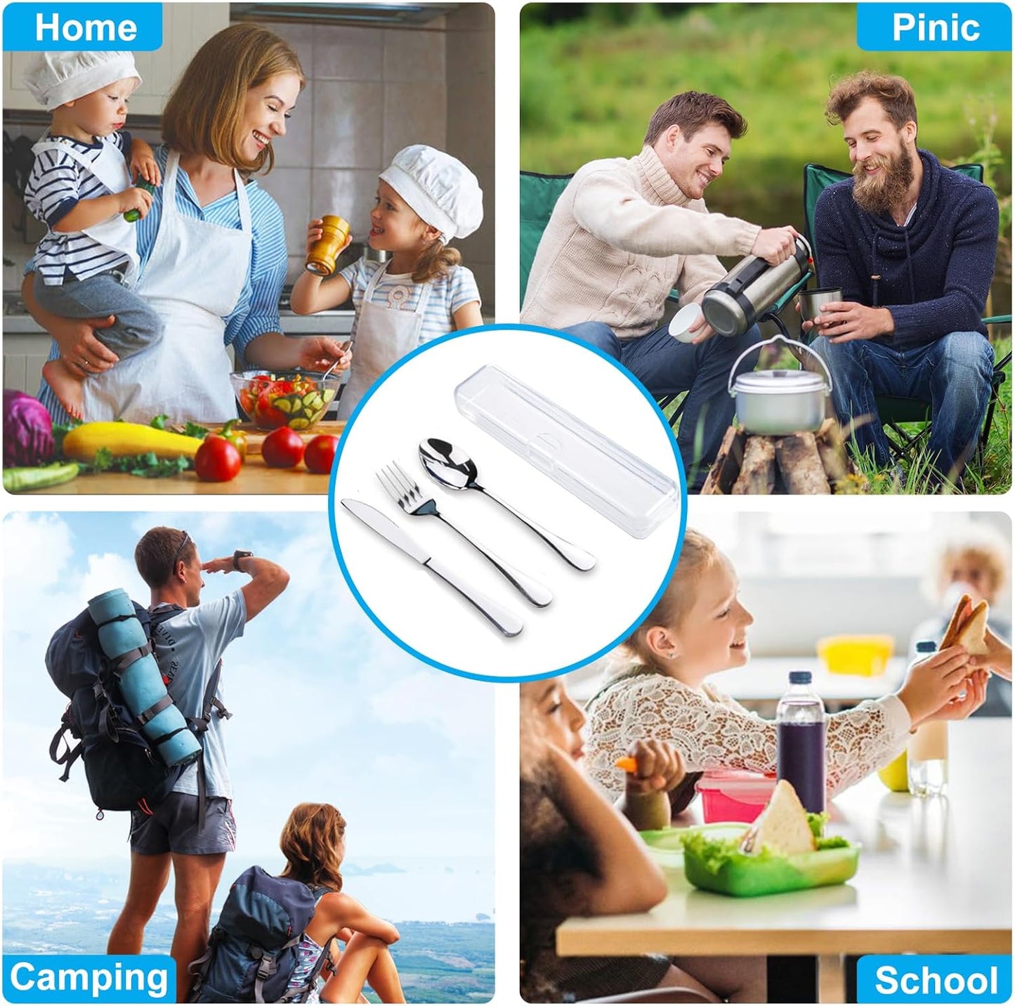 Travel Utensils With Case, Stainless Steel Reusable Portable Utensils Set With Case, Lengnoyp Travel Silverware Set