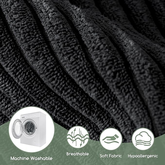 HIGOGOGO Corduroy Recliner Chair Cushion with Lumbar Support Pillow Soft Non-Slip 4" Thick Seat Pad Prevent Buttocks & Back Pain for Seniors (Black, 12" Backrest)
