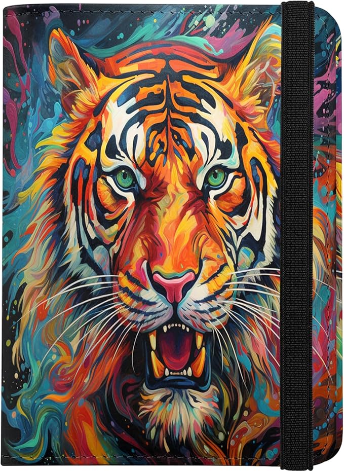 Cute Passport Holder and Holder Combo Passport Cover with RFID Blocking Women Men Compatible Wallet Credit Card Protector (Orange-Tiger)