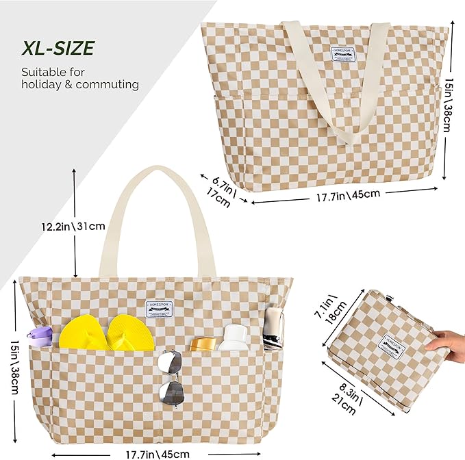 HOMESPON Large Waterproof Beach Bag for Women Sandproof Tote Bag Pool Bag with Zipper and Pockets for Travel Vacation Gym