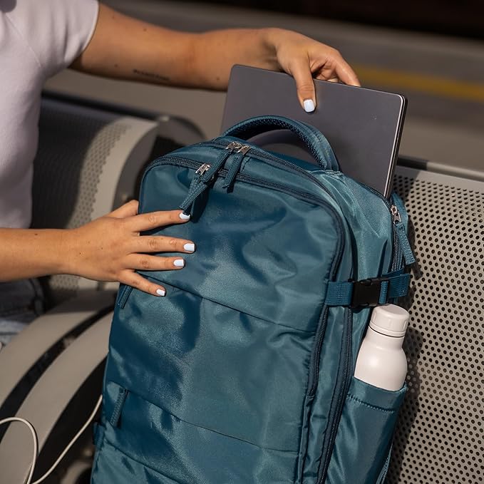 (Not Made In China) Travel Backpack For Men and Women, Airline Approved Carry On Bag w/Shoe Compartment, Holds 15.6" Laptop, USB Charging Port (Columbus, Peacock Blue, 2 Pack)